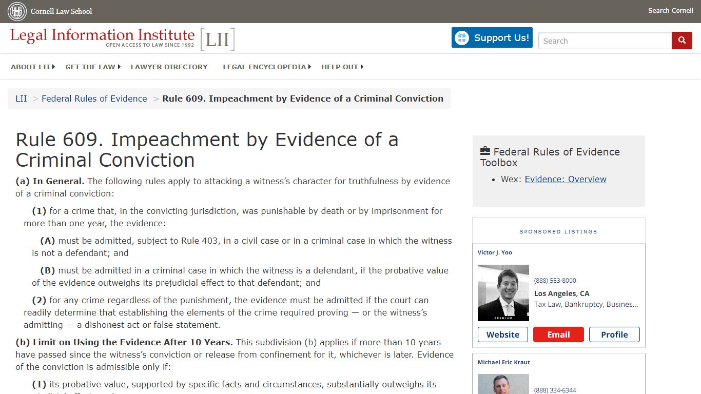 Rule 609. Impeachment by Evidence of a Criminal Conviction